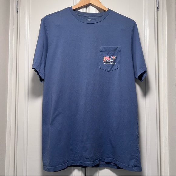 Vineyard Vines Tee Short Sleeve T-Shirt Classic Whale Logo Floral Blue Sz Large - Picture 1 of 6